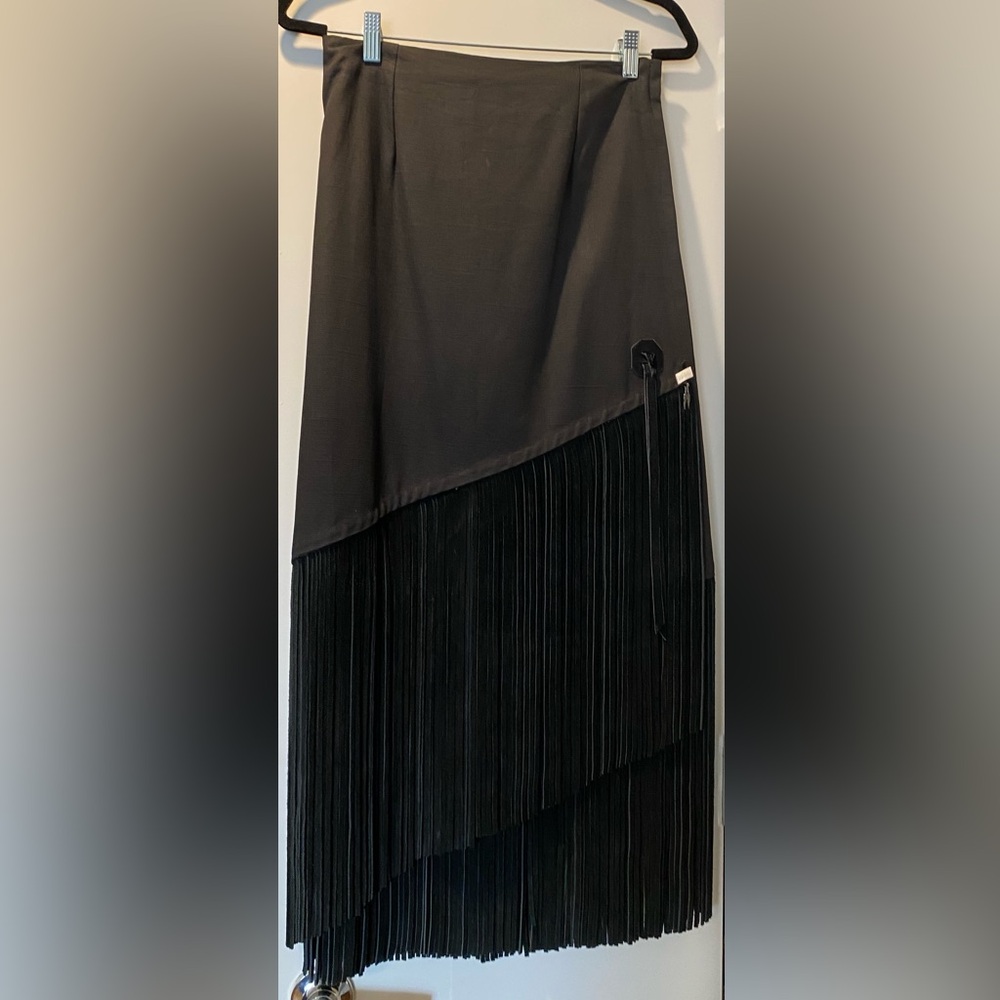 Vintage Black Wrap Maxi Fringe Skirt